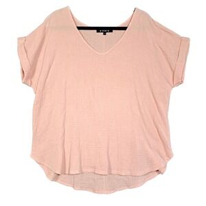 Coin 1804 Peach Gauze Top 2X V-Neck Short Sleeve Lightweight Summer‎ Boho Comfy